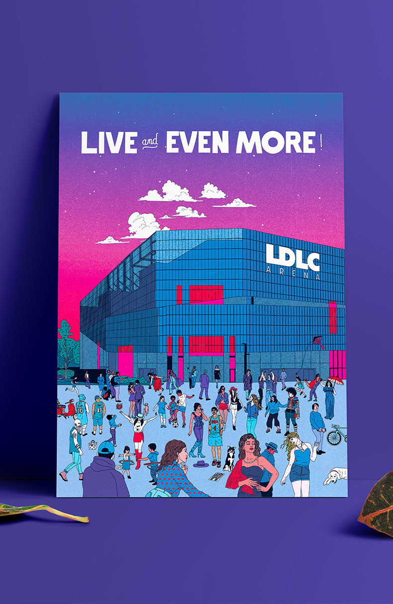 Affiche illustrée par Offside Studio et Cosmo pour la LDLC Arena à Lyon